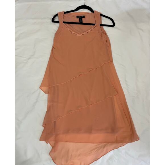 White House Black Market Coral Dress Size 00 Sleeveless Layers Asymmetric Hem - Picture 2 of 5